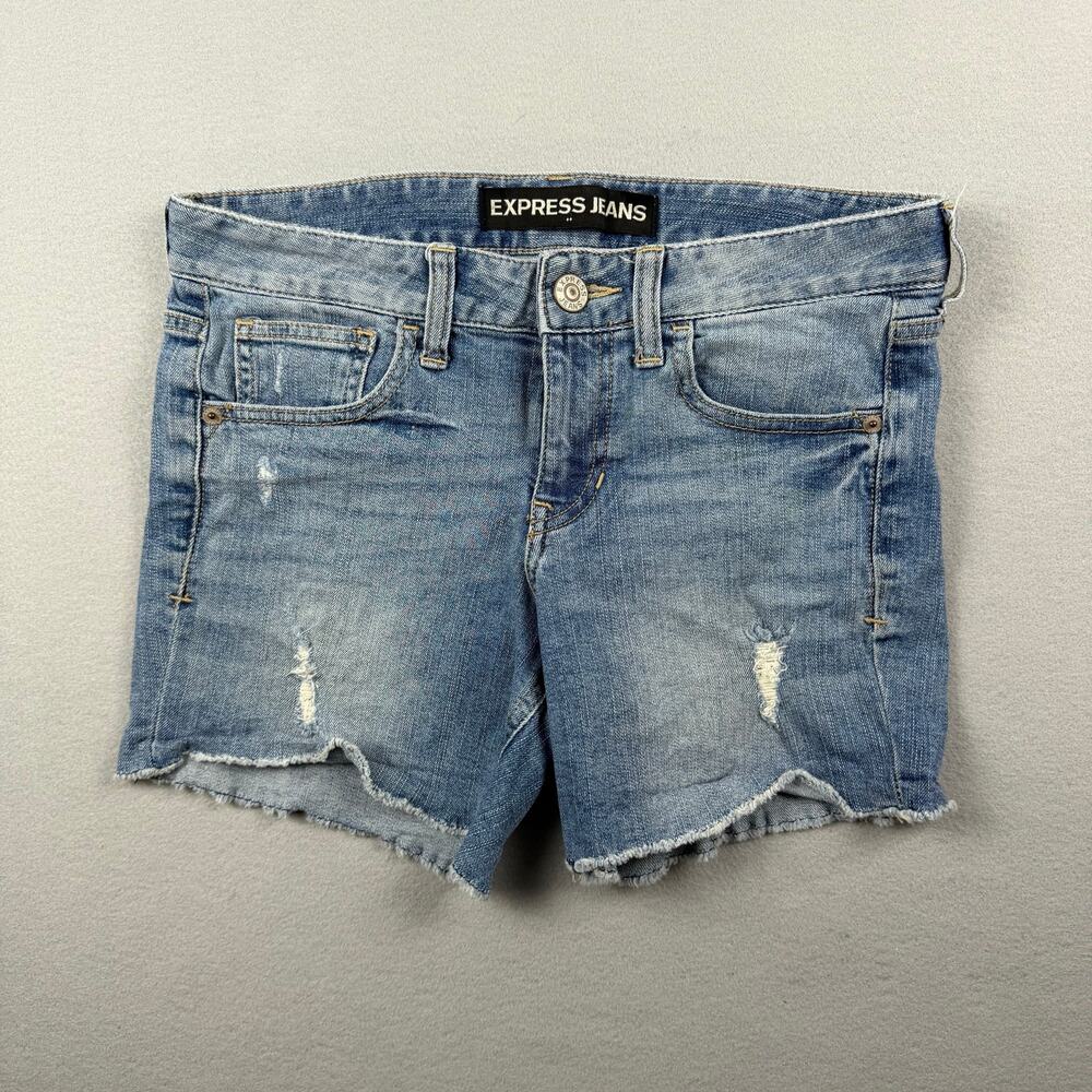 Express Jeans Distressed Raw Hem Denim Shorts Size 4